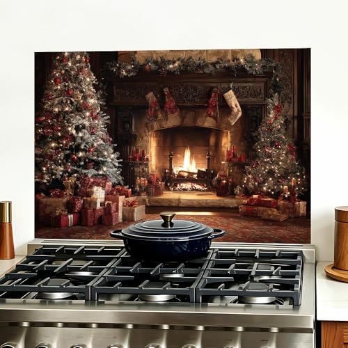 Image of Christmas Fireplace Backsplash Peel and Stick, 35.4x23.6 in