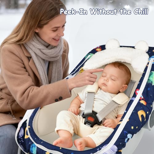 Image of Pea Pod Winter Car Seat Cover for Baby, Infant Car Seat Canopies Cover for Newborn, Warm Plush Fleece Inner Protect Baby from Cold Wind, Space Pattern