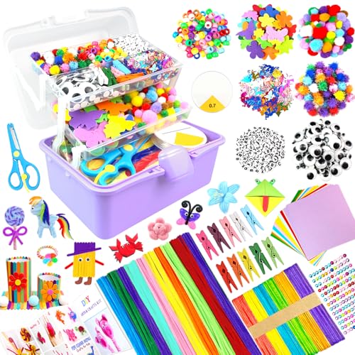 BNUZEIYI Lavoretti Creativi per Bambini DIY Art Craft Set Scatola Lavoretti Bambini a 3 Strati Scovolini Materiali per Scuola Regali Giochi Creativi Ragazzo Ragazza 4-8, 8-12 Anni, Viola