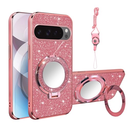Coque Google Pixel 9 Pro XL avec anneau miroir couleur or rose pour protection au quotidien