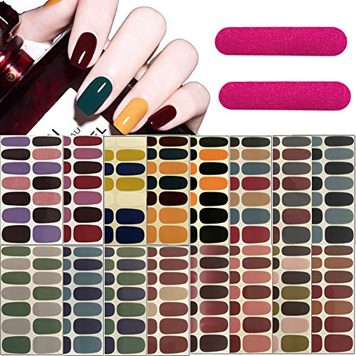 16 Sheets Nail Strip Full Nail Wrap Nail Polish Sticker, Self-Adhesive Nail Art Decals Nail Color with 2 Pcs Nail Files for Women Girls Festive Gifts, Birthday Gifts Nail Art Design.