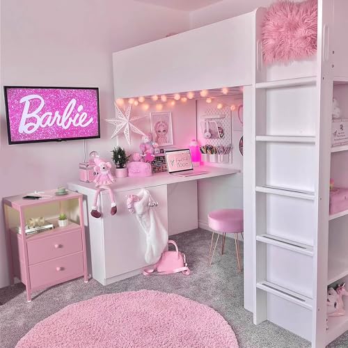 Image of BOLUO Pink Nightstand with Charging Station, LED Night Stand with 2 Fabric Drawers, Bedside Table with USB Ports and Outlets, Nightstand for Bedroom Modern