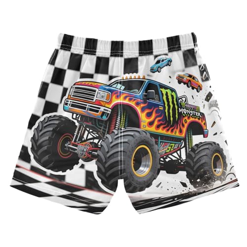 Boys Swim Trunks Chess Black White Buffalo Plaid Monster Truck Toddler Swim Shorts Beach Board Shorts Swimsuit2