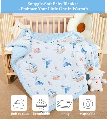Image of Baby Comforter 40 inchx40 inch, Lightweight Down Alternative Quilted Blanket for Pack n Play, Bassinet & Crib, Soft Minky Dots Toddler Quilt, Portable Travel Size for Daycare