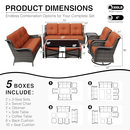 Image of Joyside 8 Piece Wicker Patio Furniture Set, Outdoor Swivel Rocker Patio Chairs with High Back, Deep Seating, Wide Armrest, Thickened Cushions, Outdoor Furniture for Deck, Porch Use