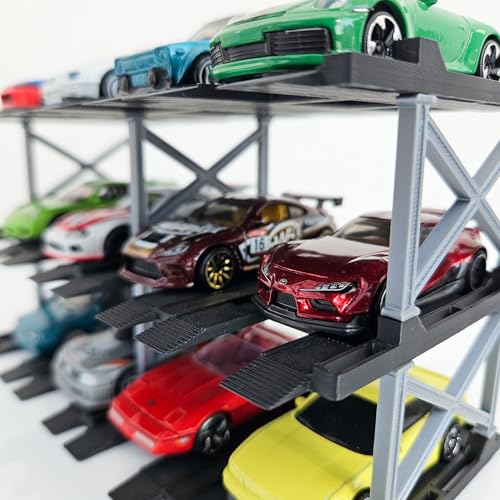 Image of 1:64 Diecast Car Display Enclousure- Multi-Tier Collectible Diecast Cars Storage for Hot Wheels, Mini GT & Matchbox | Matte Black & Silver (3 Tier - 12 Car Capacity)