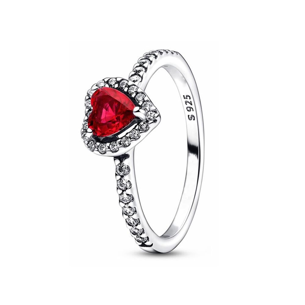 TOFBS Anillos Mujer Corazón Rojo Plata de Ley 925 Brillante Cúbico Zirconia Anillo con Diamantes Promesa Compromiso Mujeres y Niñas Regalo