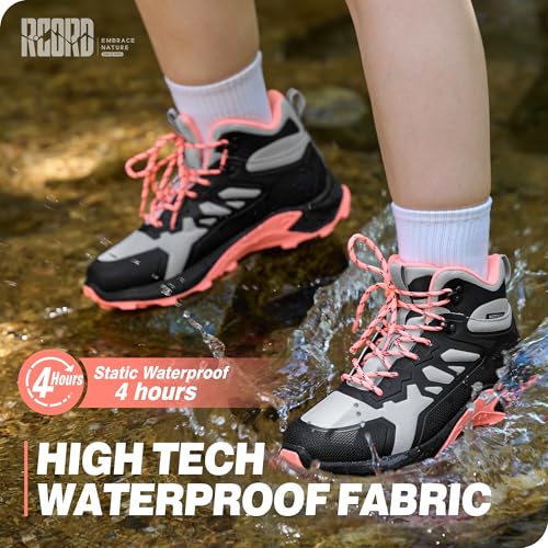 R CORD Womens Hiking Boots Waterproof for Outdoor Mid Mountaineering Boots Backpacking Boots Trekking Camping Trail Hiking Boots GreyPink Size 7