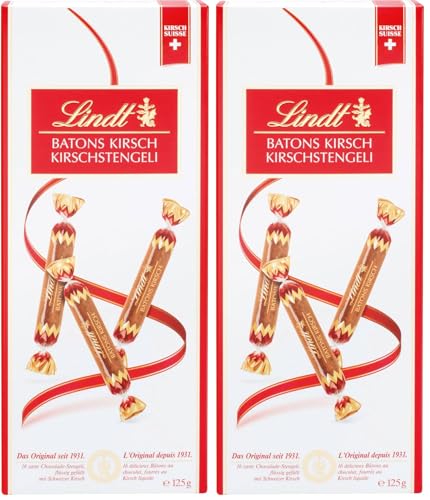 Lindt Batons Kirsch bombones con licor, sabor a cereza, bombones Lindt para ragalar, 125g (Paquete de 2)