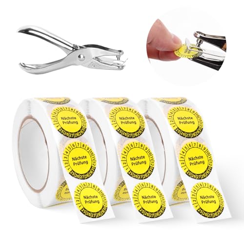 1500 Stück Prüfplakette 'Nächste Prüfung' 20mm mit Lochzange Papier, Tüv Plakette, Dguv V3 Prüfplaketten, Tüv Aufkleber, Prüfaufkleber