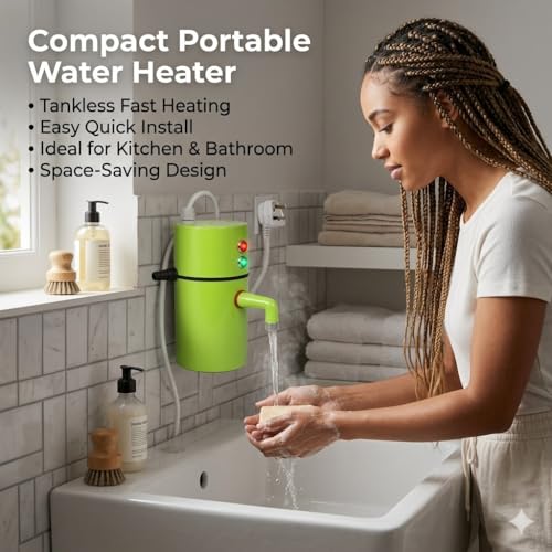Image of Instant Electric Water Heater with Copper Heating Element, Durable ABS Body & Auto Shut Off Protection, Portable Fast Heating Geyser for Bathroom & Kitchen Use