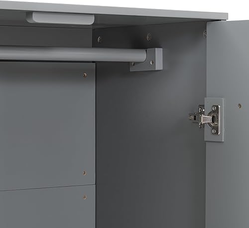 Miniatura 8 de Voohek Armario para niños con barra para colgar 2 puertas, almacenamiento de madera para disfraces, armario abierto para disfraces, armario armario