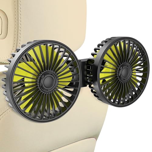 Image of Wowok Car Fan for Rear Seat Passenger Dual Head USB Car Seat Fan for Backseat Kids, 360° Rotatable 3 Speeds Air Circulation Fans for Baby, USB Fans with Adjustable Clip for Vehicles SUV RV Vehicles