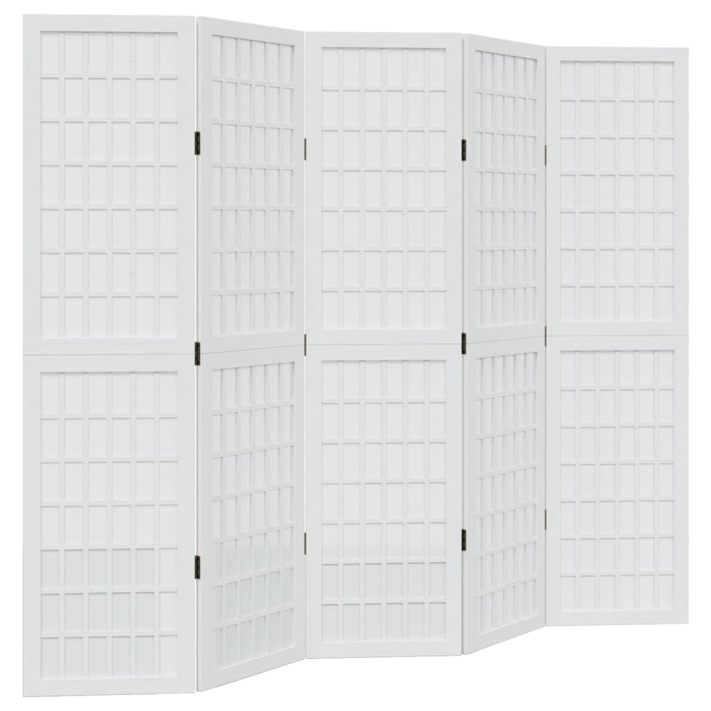 vidaXL Room Divider, Privacy Screen for Indoor Home Bedroom Living Room, Screen Privacy Panel with 5 Panels, Modern Style, White Solid Wood Paulownia
