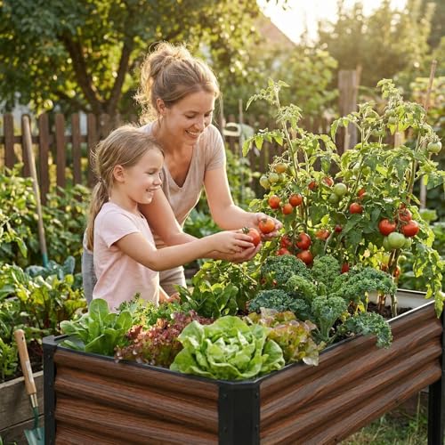 Image of SnugNiture Raised Garden Bed with Legs, 2PCS 48x18x32in Outdoor Metal Elevated Raised Planter Box for Backyard, Patio, Balcony