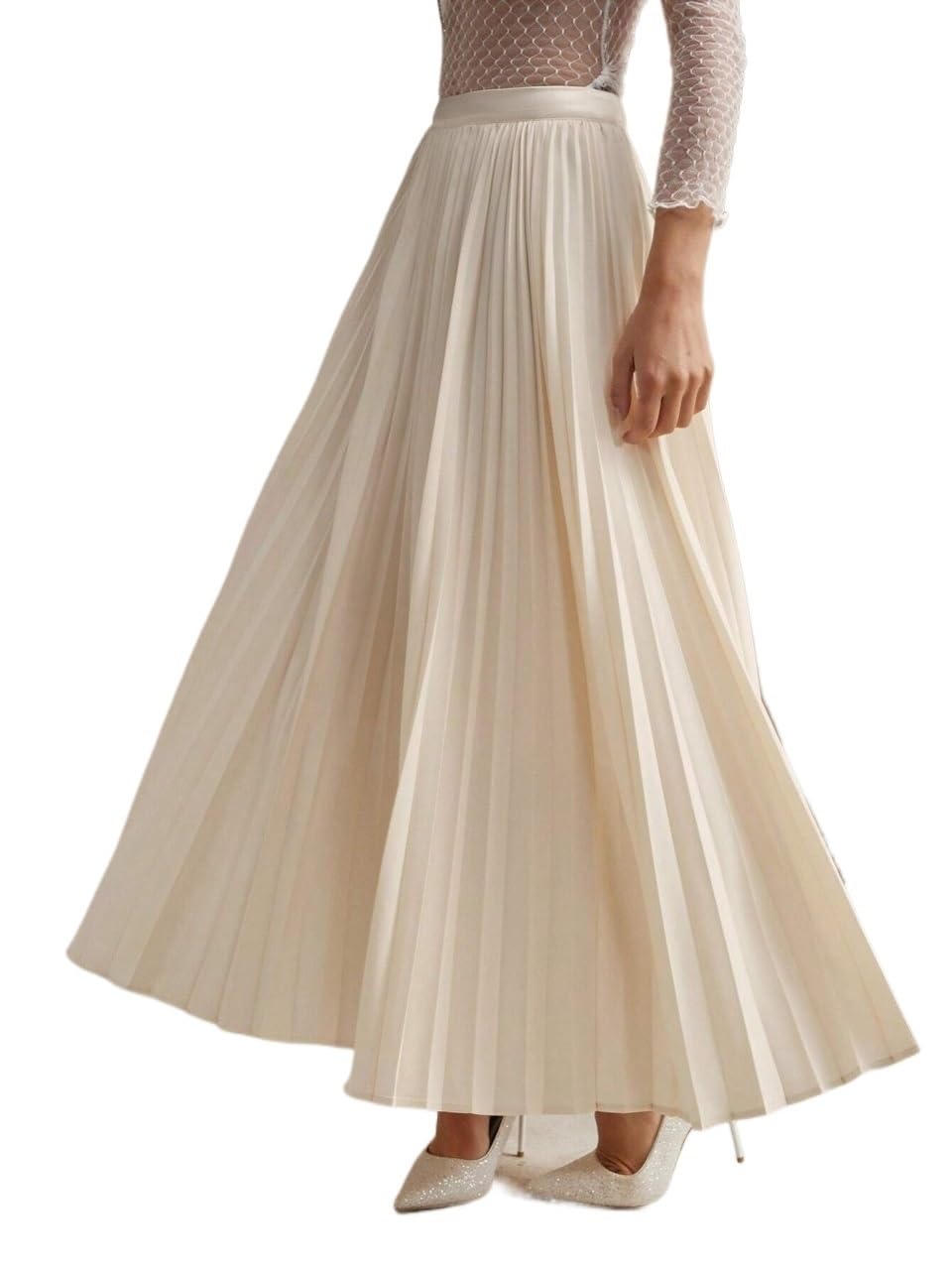 Solid Color Elegant Pleated Long Skirt Womens Basic Versatile Trendy Skirt