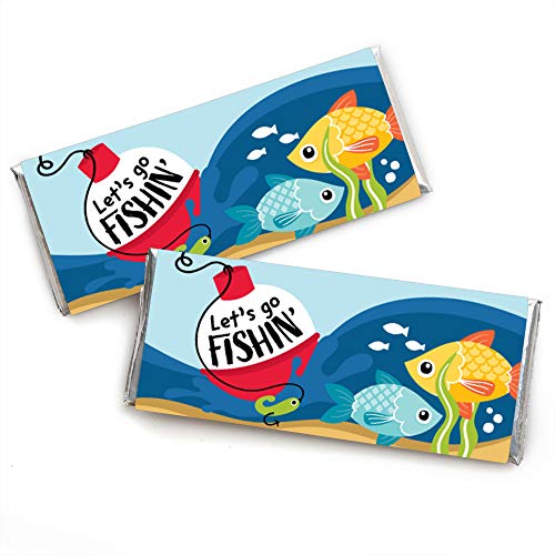 Big Dot of Happiness Letâ€™s Go Fishing - Candy Bar Wrapper Fish Themed Birthday Party or Baby Shower Favors - Set of 24