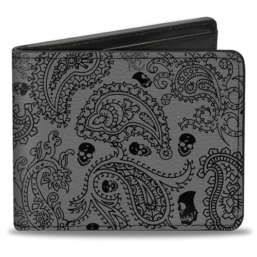 Buckle-Down Men's Wallet, Bifold, Bandana Skulls Silver Black, Vegan Leather, Multi, 4.0