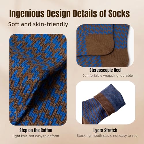 Image of Women Retro Colorful Socks, 3Pairs Slouchy Tube Quarter Crew Socks for Women Patterned Fall Knit Cotton Cute, Vintage, Fashion Size 5-9
