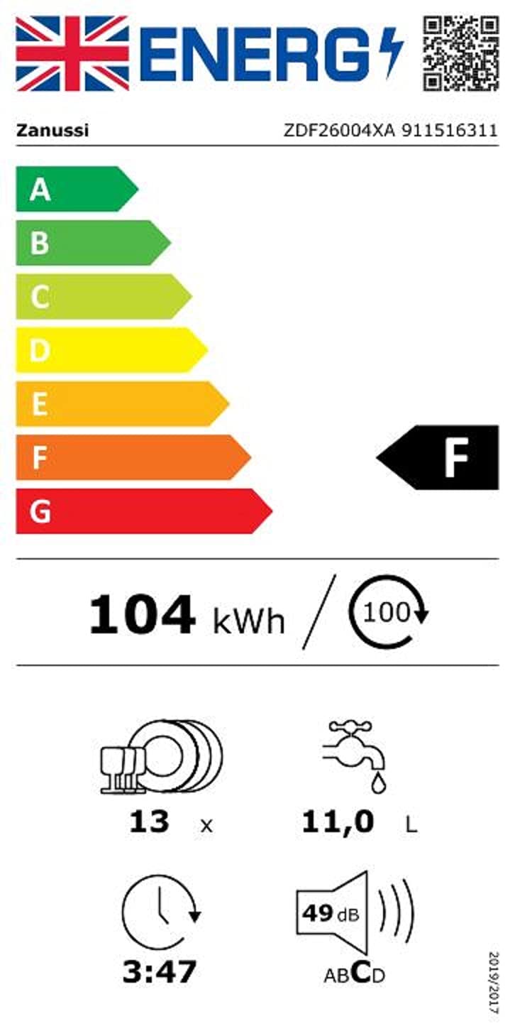 Zanussi ZDF26004XA Freestanding Dishwasher with Airdry Technology, 13