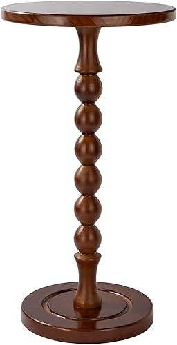 Miniatura 8 de Mesa auxiliar redonda para espacios pequeños, mesa de bebidas con pedestal de madera de roble, mesa auxiliar moderna para sala de estar, dormitorio,
