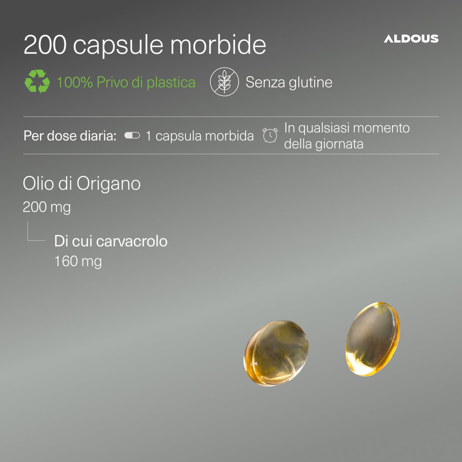 Olio di Origano - 200 Capsule, 160mg di Carvacrol - Olio Essenziale di Origano - Olio di Oliva - Integratore Sistema Immunitario e Digestivo - Antiossidante - 80% Carvacrolo - Oil of Oregano - ALDOUS