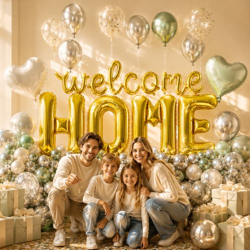 Image of TONIFUL 2 Size Gold Foil WELCOME HOME Balloons Banner Letter Decorations