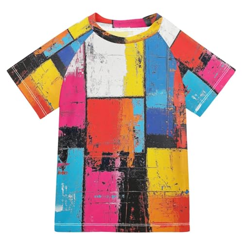 MNSRUU Toddler Boy Rash Guard Short Sleeve Swim Shirt Graffiti Art Print Rashguard 5-6T Beach Shirts Quick Dry,2