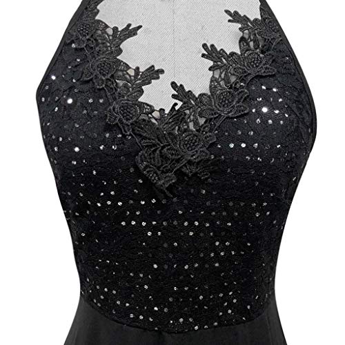 YiYLunneo Women\'s Dress Elelgant Embroidery Lace Halter Evening Party Wedding Slit Formal Long Dresses Black