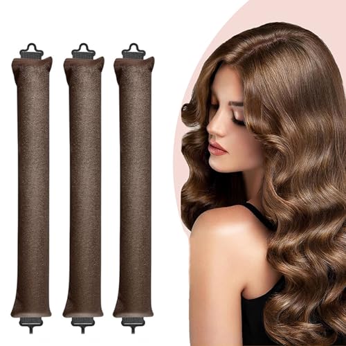 xolear 3 Piezas Rizador Pelo sin Calor, Terciopelo Heatless Hair Curlers con Ganchos, Rulos Flexibles Ondas sin Calor para Dormir Durante la Noche para Cabello Largo Medio Corto (Marrón)