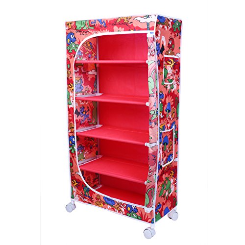 Image of Little One'S | 5 Shelves Baby Foldable Wardrobe | Jungle Red (Made In India) - Fabric