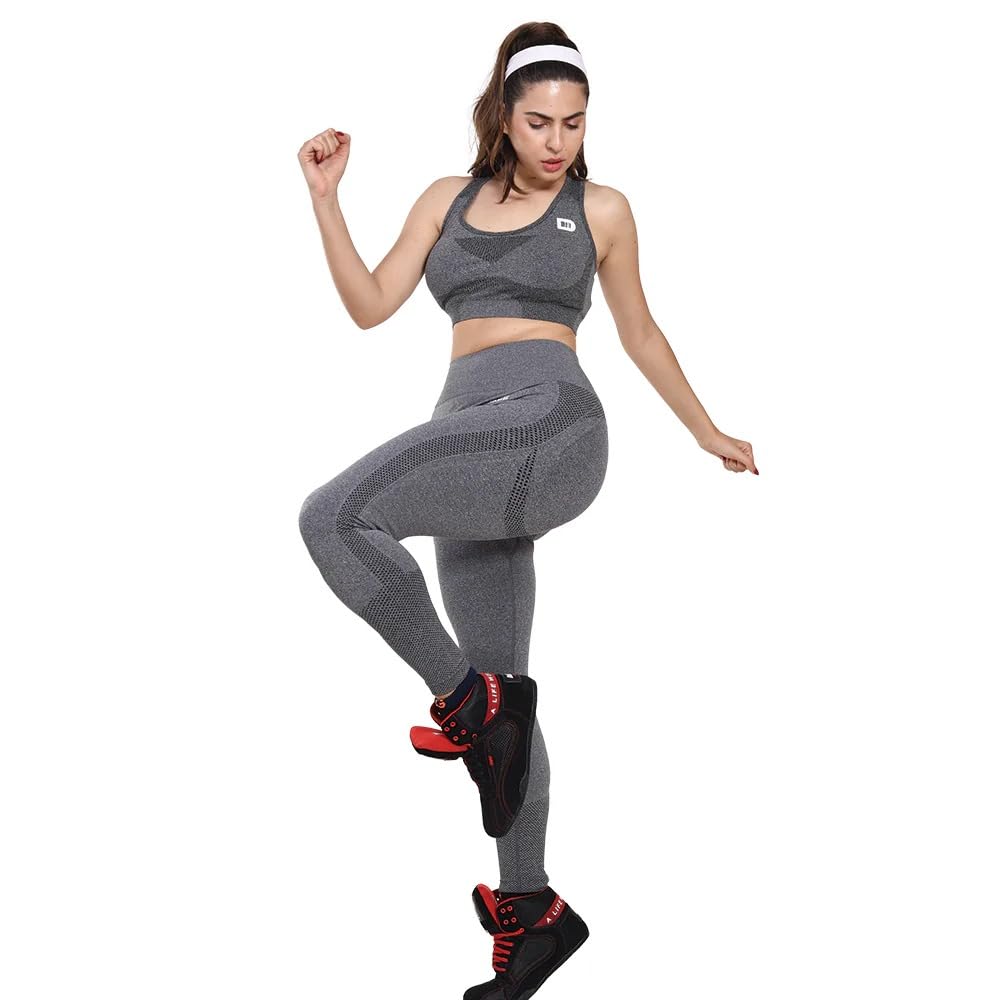DAPP Womens Seamless High-Stretch Sports Leggings T-Back Bra Set - Moisture Wicking Glute Enhancing Activewear for Gym Workout