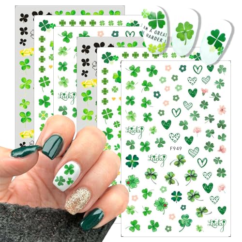 6 Sheets St. Patrick's Day Nail Art Stickers Green Shamrock Nails...
