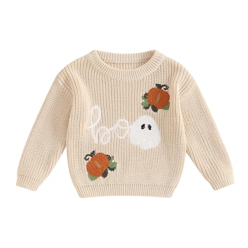 Afunbaby Baby Girl Boy Knit Sweater Blouse Pullover Sweatshirt Warm Crewneck Long Sleeve Tops for Infant Toddler (Halloween Pumpkin Sweater, 12-18 Months)