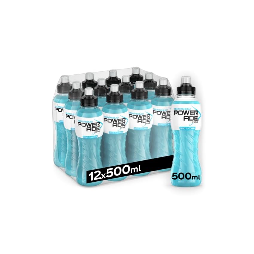 Immagine del prodotto Powerade Mountain Blast Zero Sport Drink – 12 Bottiglie da 500 ml, Bevanda Isotonica, Poche Calorie, Bottiglia in PET 100% Riciclabile con Tappo Sport, Soluzione di Carboidrati e Elettroliti