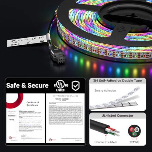 Image of WS2812B RGB LED Strip 16.4ft 5V Individually Addressable 5mm Ultra Thin 2020SMD Dream Color Smart RGB 160LEDs /m 800ICs Flexible Tape Light for Car TV Backlighting (No Power /Controller)