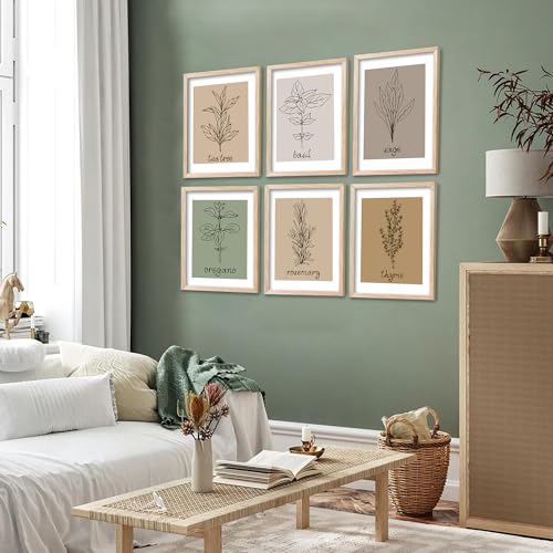 Image of kotart Kitchen Herbs Digital Painting for Restaurant Wall Decoration - Minimal Cooking Art Prints Living Room Bedroom Office Decor (14X20 Inch, F) Pack of 6