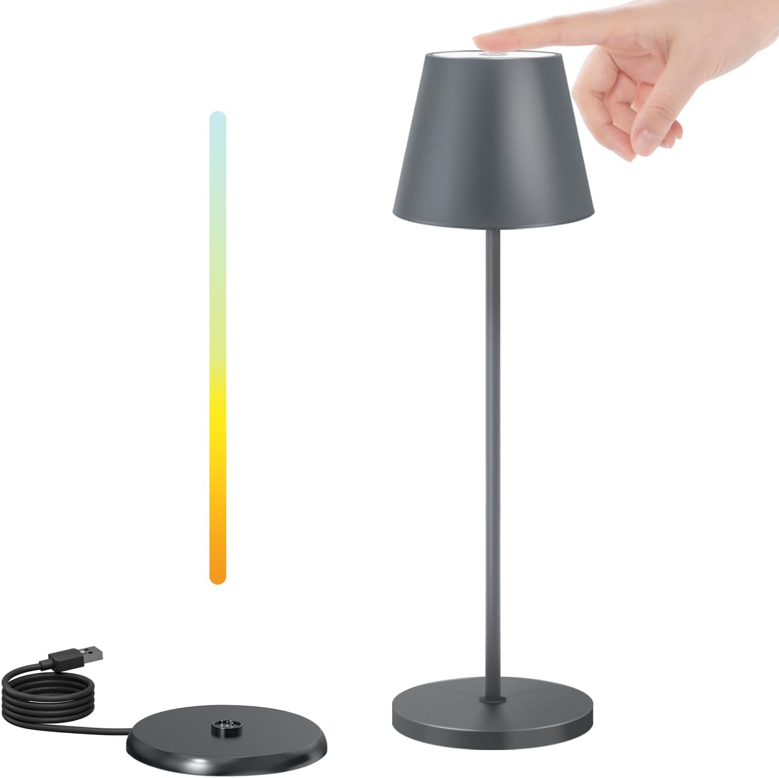 Lampe De Table LED Sans Fil Rechargeable USB - Dimmable Tactile - IP44 étanche Pour Intérieur & Extérieur - Blanc Chaud 2700K