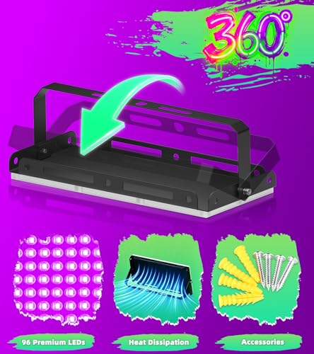 Image of TigQiang 100W 4 Pack LED Black Light, Blacklight Flood Light IP66 Waterproof Outdoor with Plug Switch Cord for Halloween, Neon Glow in The Dark Party, Body Paint, Fluorescent Poster, Classroom Party