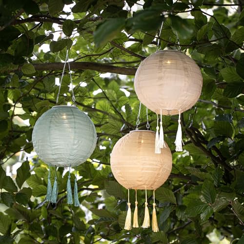 Lights4fun 3er Set LED Solar Lampions Lucena Türkis Laterne Außen...