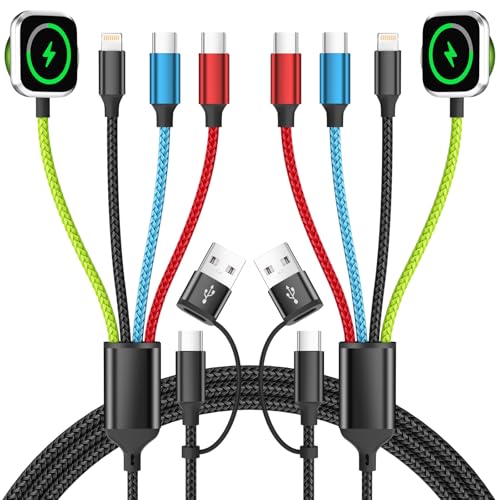 Image of Dual USB C Multi Charging Cable with iWatch Charger, 2 Pack 5FT Travel