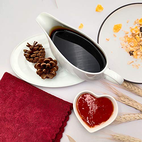 Gravy Boat with Ceramic Tray, 1 PC 8 oz Easy Pour White Gravy Boat with Saucer Stand for Salad Dressings, Milk,Broth, Creamer and More/ Microwave & Dishwasher Safe