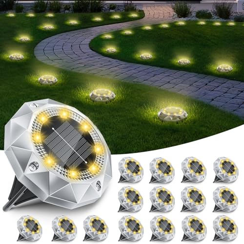 FIFlying 6 Stück Solar Bodenleuchten, 8 LED Solar Gartenleuchten für Außen Wasserdichte Solarleuchten Solarlampen für Garten Rase Patio Gehweg Outdoor Beleuchtung Gartenbeleuchtung Warmweiß