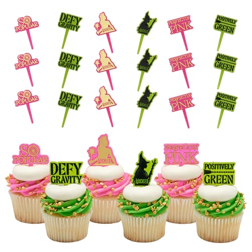 Wicked Elphaba and Glinda Cupcake Toppers 24 Cupcake Toppers For Cakes Birthdays Celebrations Food Safe Cake Decorations - 24 Pack
