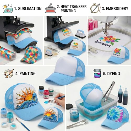 Image of 12 Pack Sublimation Blank Mesh Trucker Hats Bulk, DIY Heat Press Baseball Hat Pack, Sports Outdoor Snapback Cap