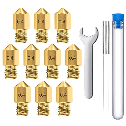 MMOBIEL 10 Pcs 0.4mm Brass MK8 3D Printer Nozzles Extruder Compatible With Creality Ender 3 Series, Ender 5 Series, CR-1