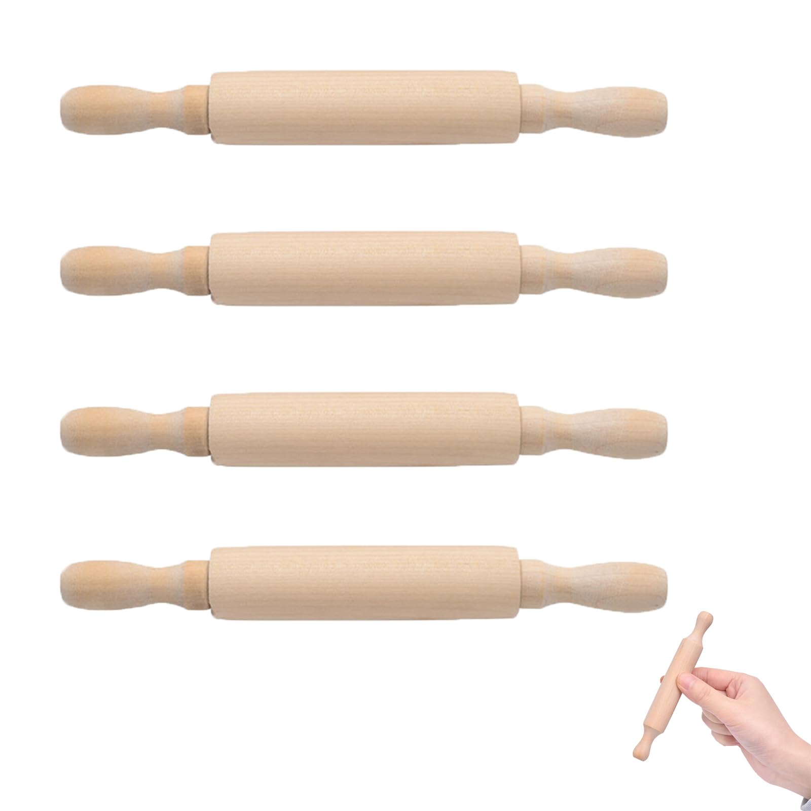 4 Small Wooden Rolling Pins for Baking - Mini Clay Rolling Pins for Fondant, Pie Crust, Cookie Pastry (14 * 2cm)