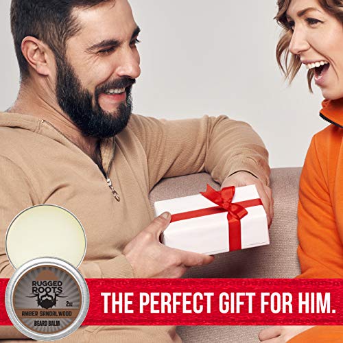 Beard Balm For Men By Rugged Roots - Hair Nourishing Beard Balm With Amber Sandalwood Scent For Healthy Shiny Beards - Encourage Beard Growth And Strengthen Hair - Small Stocking Stuffers For Men #TOP3