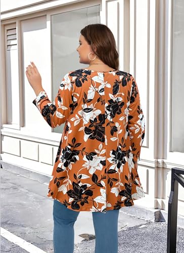 Womens Tunic 3/4 Sleeve Plus Size Tops Crew Neck Swing Flowy Loose Fit T-Shirt Blouses to Wear with Leggings4