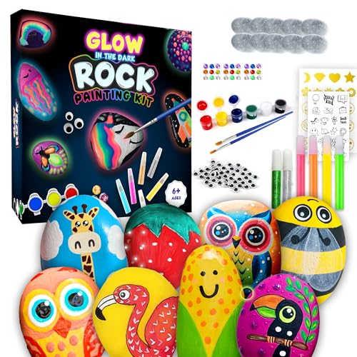 Rock Painting Kit - Glow in The Dark, 60+ Pcs Arts and Crafts Roc...